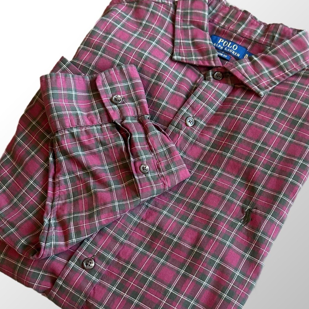 Polo‎ Ralph Lauren Shirt Men's XL Red & Green Plaid Classic Fit Button Down